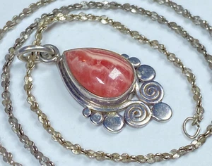 SAJEN STERLING SILVER Pendant Necklace Rhodochrosite Stone 7.8g - Picture 1 of 11