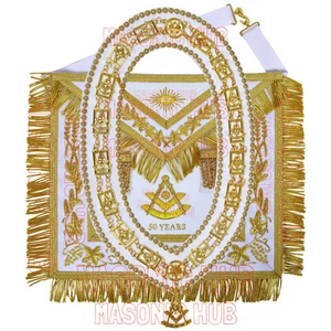 Anpassen Freimaurer Past Master Schürze: 100 % Lammfell, Kettenkragen enthalten Schmuck - Bild 1 von 7