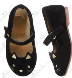NWT Girls 6 Gymboree CITY KITTY Black/Gold Cat Kitten Faux Suede MARYJANE SHOES - Picture 1 of 1