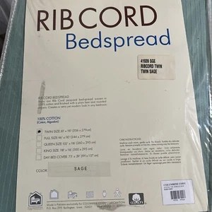 Columbine Cody Vtg Twin 81x110 Rib Cord Bedspread Sage Green 2003 New Old Stock - Picture 1 of 13