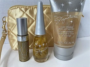 Mary Kay MK Signature GOLD GLIMMER Set Top Coat Lipgloss Body Gel mit Tasche NEU - Bild 1 von 12