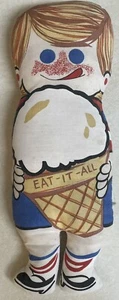 Vintage EAT-IT-ALL Ice Cream Cone Advertising Cloth Pillow Kid Doll Plush Toy - Picture 1 of 6