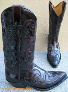 Botas de vaquero Sendra rojo oscuro llamas botas occidentales ¡cuero! T. 38 a 44 - Imagen 1 de 5