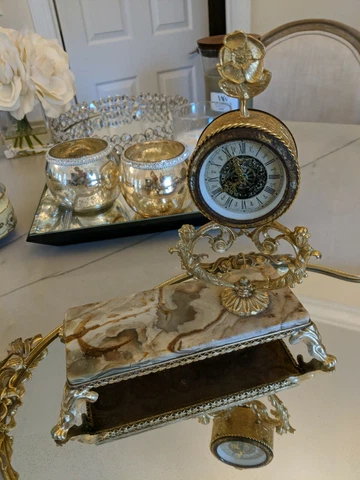 VTG floral marble? Gold Brass Alarm CLOCK GERMANY ROCOCO Design   mantle desk Cover