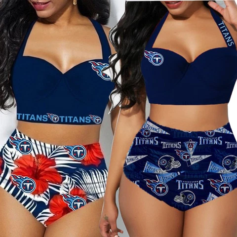 Tennessee Titans Women Summer Swimsuit High Waist Bikini Set Push Up Swimwear Cover