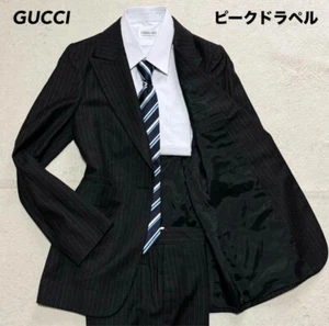 GUCCI Suit Setup Peak Lapel Stripe Black Men's Size M from Japan - Picture 1 of 11