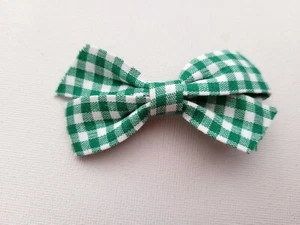 NEW 8cm Green gingham fabric bow hair clips girls fashion - Picture 1 of 2