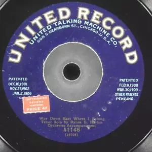 BYRON G. HARLAN / ARTHUR COLLINS Way Down East UNITED RECORD A1146 VG 78 10" - Picture 1 of 4