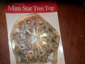 Vintage Tree Top Star Gold Tinsel Christmas Lights Topper New Old Stock, 5.5 in - Picture 1 of 3