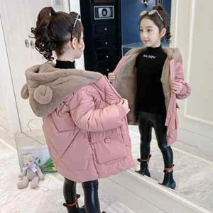 Girls Hooded Plus Velvet Outerwear Winter Warm Parkas Jacket Down Jackets Kids - Picture 1 of 13