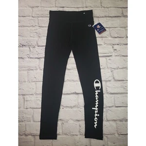 NEW Champion Girls Size Small Script Logo Solid Black Athletic Leggings - Picture 1 of 6