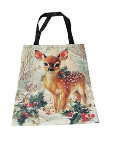 NEW novelty tote shoulder bag christmas snow deer fawn 13.5x16 inches - Picture 1 of 4