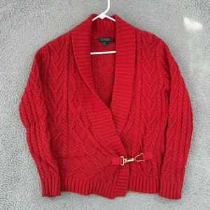 Lauren Ralph Lauren Pullover Damen kleiner Schalkragen Zopfmuster Schnalle Preppy - Bild 1 von 11