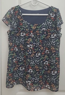 ALLEGRA K Women's Top Blouse Sz L Lined Floral Flutter Short Sleeves see pics - Image 1 of 4