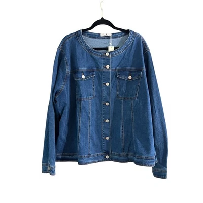 Agnes Orinda Women's Plus Size Stretch Blue Denim Jacket Size 5X New - Image 1 of 4