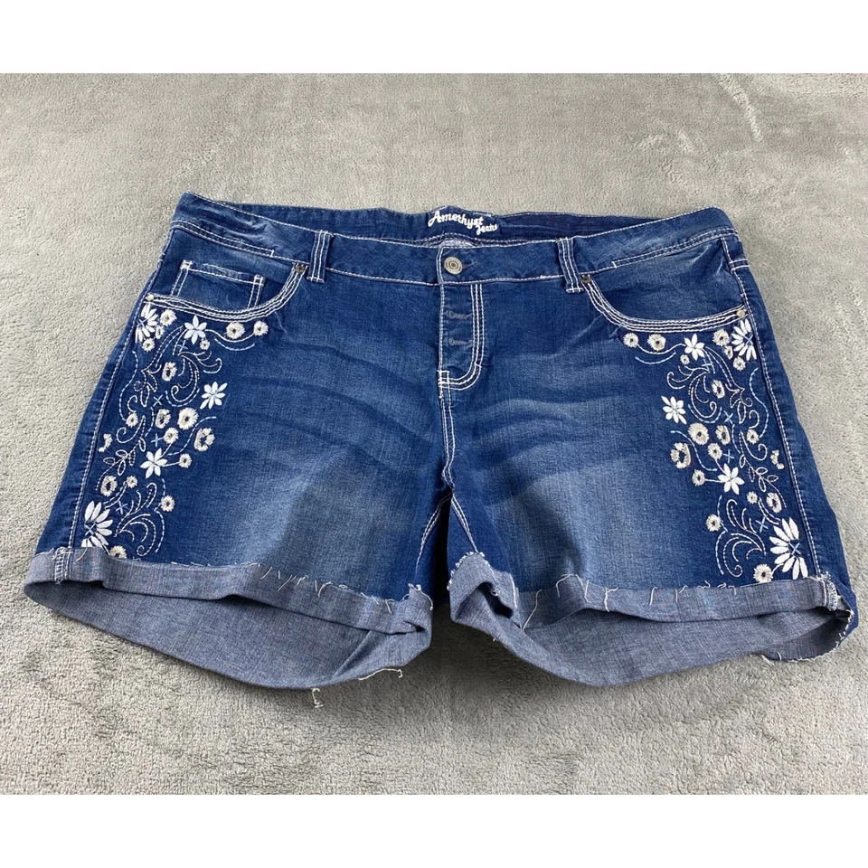 Pantalones Cortos Para Mujer Amatista Azul Denim Floral Bordado Talla 20 Foto 1 de 4