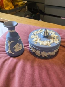 Wedgwood England - Vintage Jewellery Storage And Vase - Blue - Picture 1 of 12