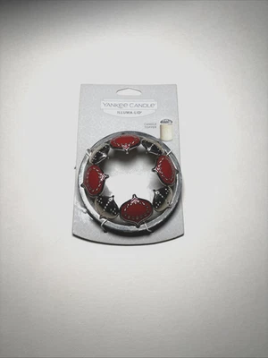 YANKEE CANDLE ILLUMA-Tapa Plata/Rojo Adorno Vacaciones Navidad Vela Topper Foto 1 de 2