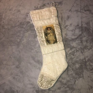 Vintage Christmas Stocking Victorian Angel Beaded Ivory A Special Place 2002 - Picture 1 of 15