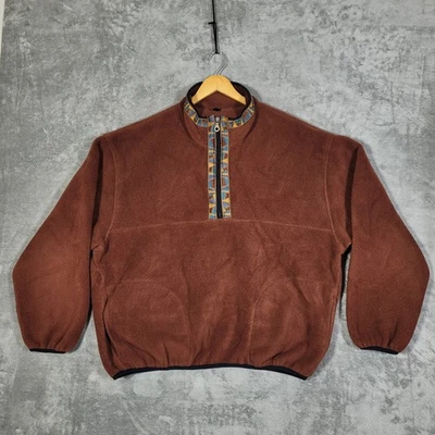 Vtg Woolrich Mens XL Fleece Pullover 1/2 Zip Aztec Trim Brown Tribal Western USA - Image 1 of 4