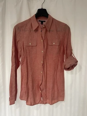 Camisa Top Mujer Banana Republic Manga Larga Lino Abotonada Roja Nueva Sin Etiquetas 14 Foto 1 de 4