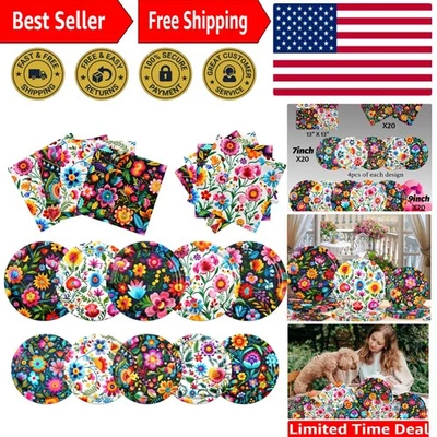 60 piezas coloridos platos y servilletas florales para fiestas - ¡Decoración perfecta del Cinco de Mayo! Foto 1 de 4