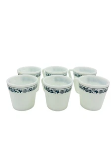 Vintage Pyrex #1410 Coffee Mugs Old Town Blue Onion Tea Milk Glass - Lot of 6 VG - Picture 1 of 11