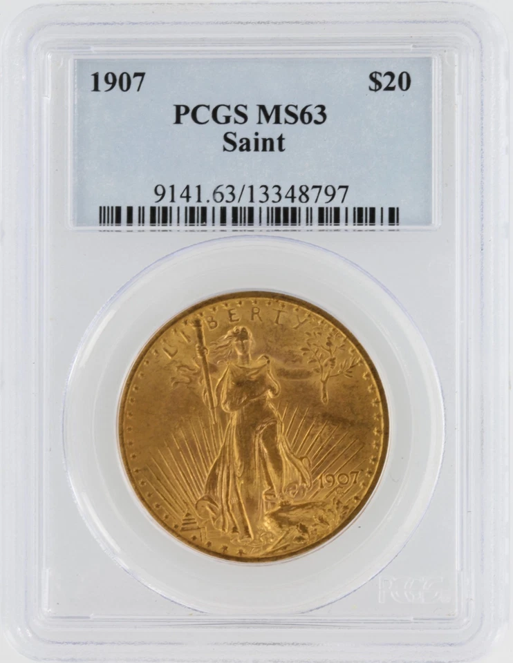 Moneda de oro acuñada Philadelphia 1907 Liberty Head doble águila graduación profesional MS63 $20 Foto 1 de 4