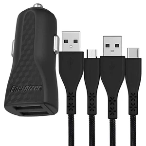 Cigarette Lighter Power supply 2 USB-A 2.4A HardCase with USB-C/Micro-USB Cable - Picture 1 of 5