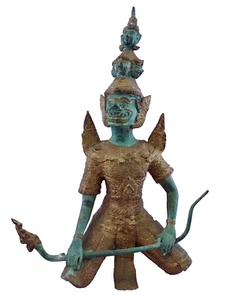 Estatua de bronce tailandesa guerrero arrodillado con arma Tailandia dieta grande 13,5 pulgadas de colección - Imagen 1 de 11