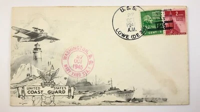 United States Coast Guard 1945 WWII USS Lowe Navy Yard FDC First Day Cover HH399 - Image 1 of 4