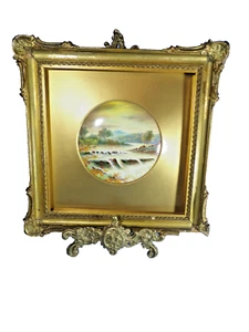 PARAGON PAINTED PORCELAIN PLAQUE WITH GILT FRAME F Mickewright AFTER BW LEADER - Picture 1 of 9