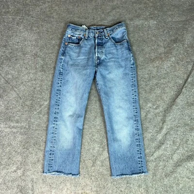 Pantalones de mezclilla Levis 501 para mujer 24 azul recto capri dobladillo crudo grunge clásico Foto 1 de 4