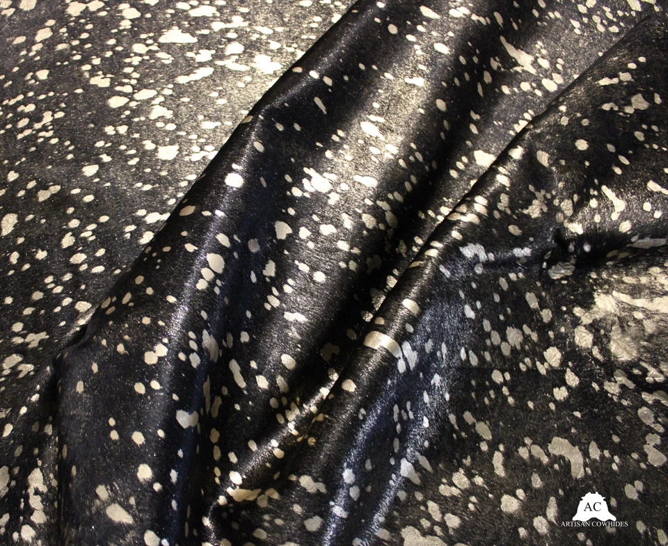 Gold Acid Washed On Black Dyed Cowhide - (XL7'5"x6'5" Ft) - Premium Cowhide - Image 1 of 4