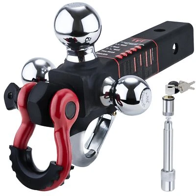 Tri Ball Hitch Trailer Mount w/ Lock, Tow Hook & Clevis Shackle Fits 2" Receiver - Image 1 of 4