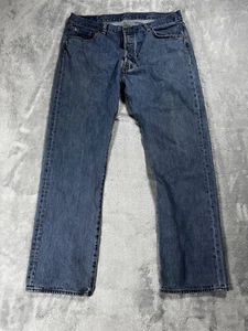 Levis 501 Jeans Mens 38x32 Blue Regular Straight Button Fly Dark Wash Denim - Picture 1 of 11
