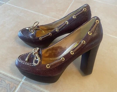 Sperry Top Sider Womens Platform Block Heels Brown Leather Boat Shoe Pump Sz 8 - Image 1 of 4