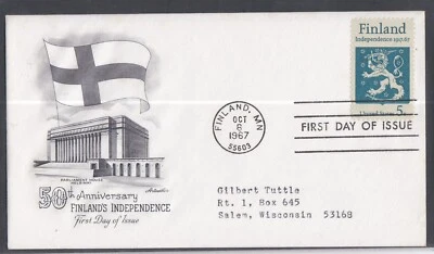 USA 1967 2 FIRST COVERS 50th ANNIV OF FINLAND INDEPENDENCE WITH CACHETS - Image 1 of 2