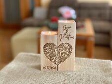 Personalized Wood Candle Holder Custom Names & Date Valentines Gift,  Wedding