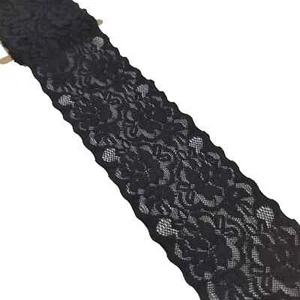 3 inch lace Trim 5 Yards Long Black lace Ribbon with Good Elasticity of 12 Fl... - Picture 1 of 4