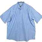 LL Bean Mens Shirt Blue Striped Short Sleeve Button Down 100% Cotton Stretch 18