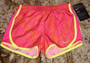 NIKE Tempo Dri Fit Printed Hyper Pink Volt Running Shorts Youth Girls 2 3 4 5 6X - Picture 1 of 4