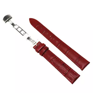 24 mm Correa de Reloj de Cuero Rojo Grano de Caimán Hebilla de Plata Cierre Plegable - Imagen 1 de 4