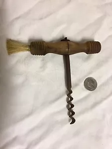 Antique Corkscrew Turned Hardwood Handle With Brush - Picture 1 of 1