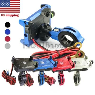 Universal Motorcycle ATV Cell Phone GPS Handlebar Mount Holder W/USB Charger - Image 1 of 4