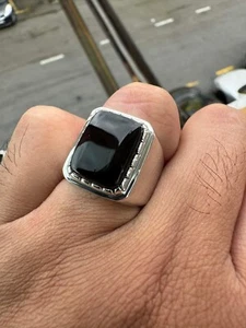 Solid 14k White Gold Black Onyx  Men's Ring Valentine Day For Him SR392 - Picture 1 of 8