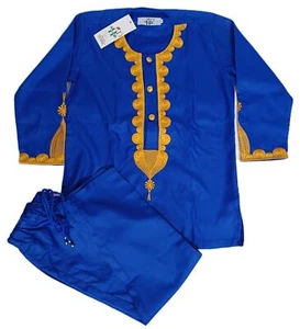 HD Kids Unisex African Clothes Embroidery Shirt & Pants Dashiki Outfits Blue 2XL - Picture 1 of 3