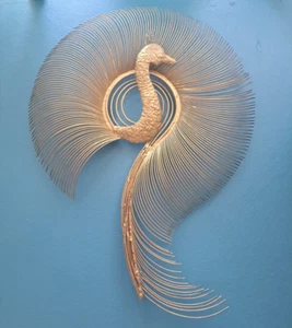 36x24 Vtg Devall Brass Peacock Rare Wall Art Unique Gorgeous Chic Authentic - Picture 1 of 8