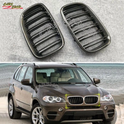 Malla de rejilla delantera de doble listón estilo M de fibra de carbono para BMW X5 E70 X6 E71 2007-2013 Foto 1 de 4