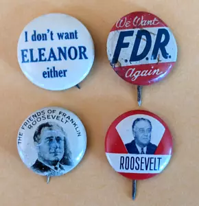 Roosevelt FDR Original Campaign Pinback Button Lot Friends, We Want, Eleanor - Picture 1 of 10